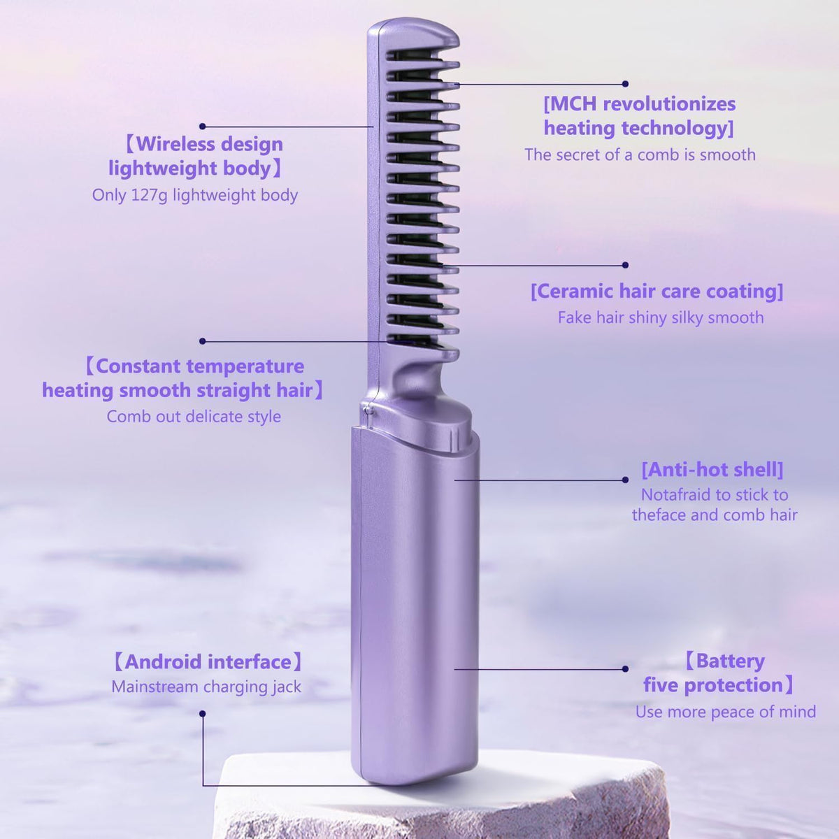 2-in-1 Hair Styling Brush, Straightener, Curler Comb