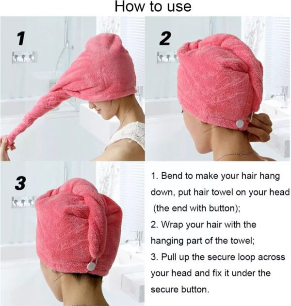 ( Pack Of 2 ) Hair Drying Towel Cap – Quick Dry, Soft & Absorbent Turban Wrap for Women
