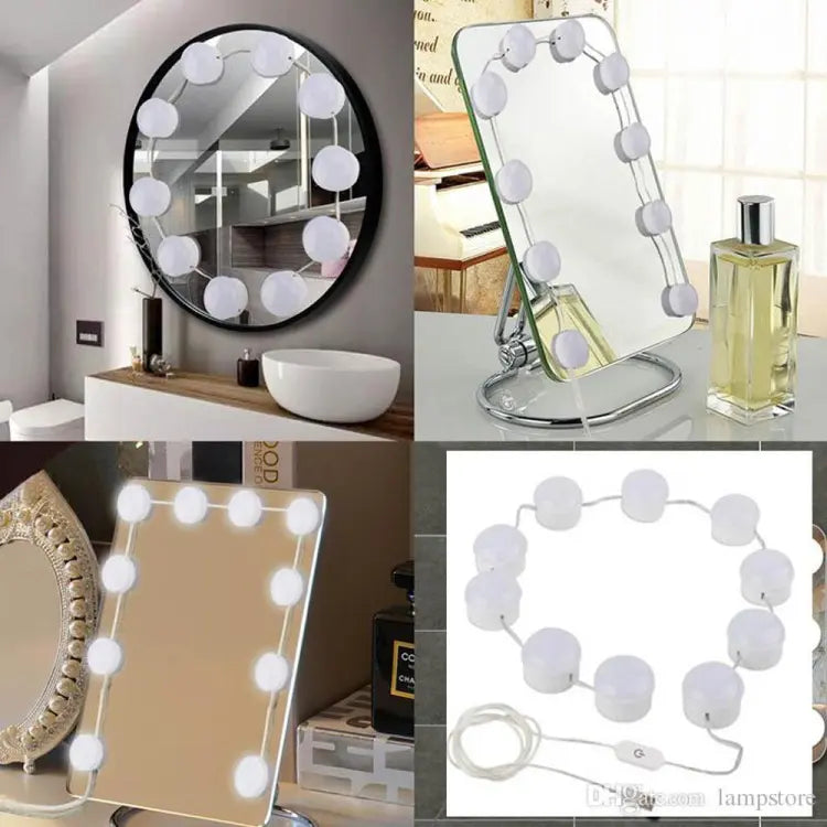 Vanity Mirror Fill 10Pc Light Bulb | Changeable Luminance 3 Colors LED USB String Dimmable Vanity Light