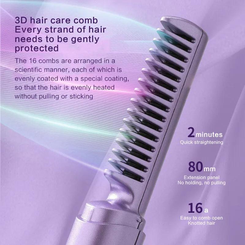 2-in-1 Hair Styling Brush, Straightener, Curler Comb